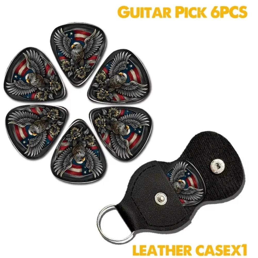 USA Eagle Flag Design Guitar Picks In Key Ring Carrying Case